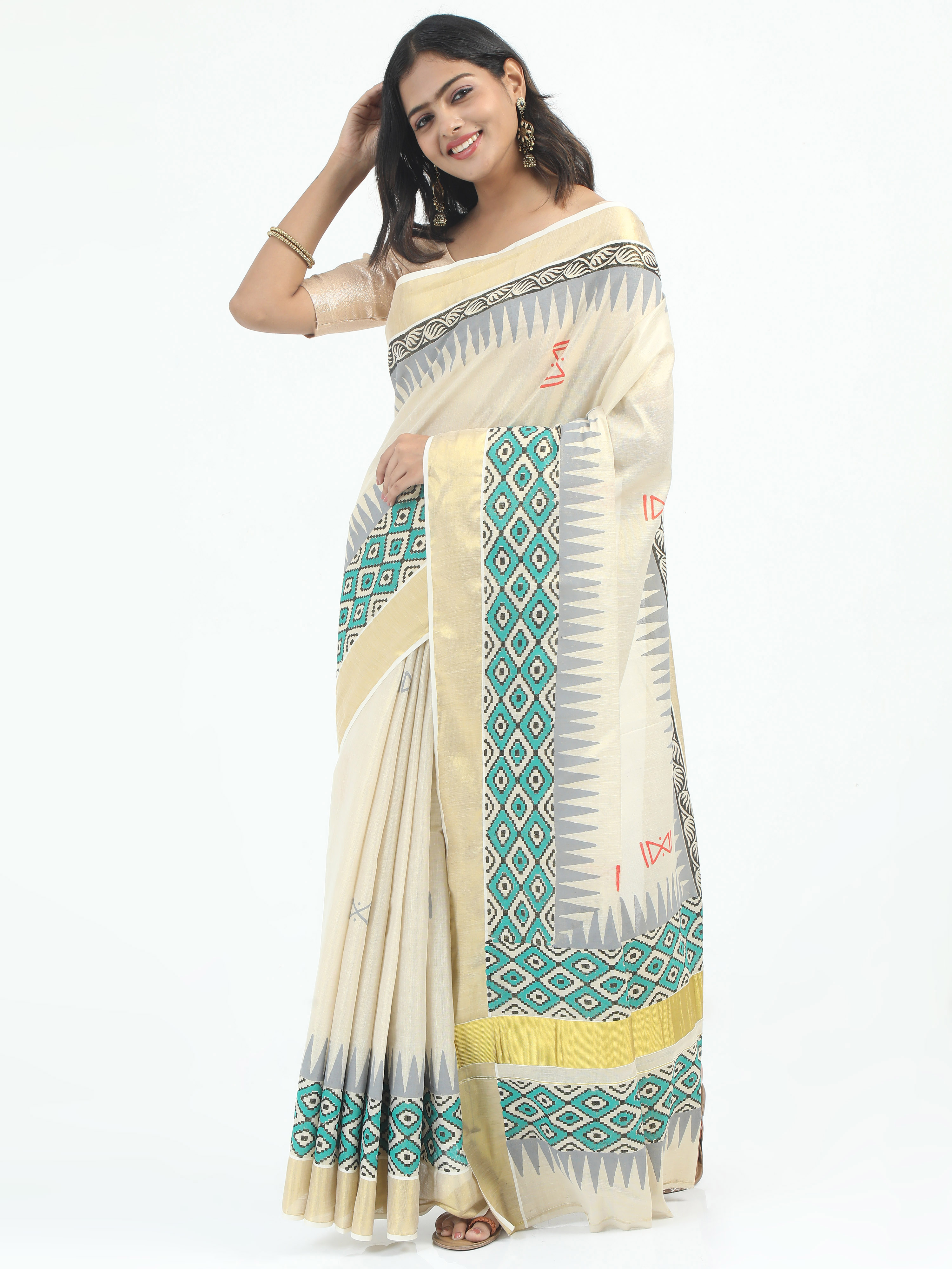 Abinaya Tissue Handprint Saree