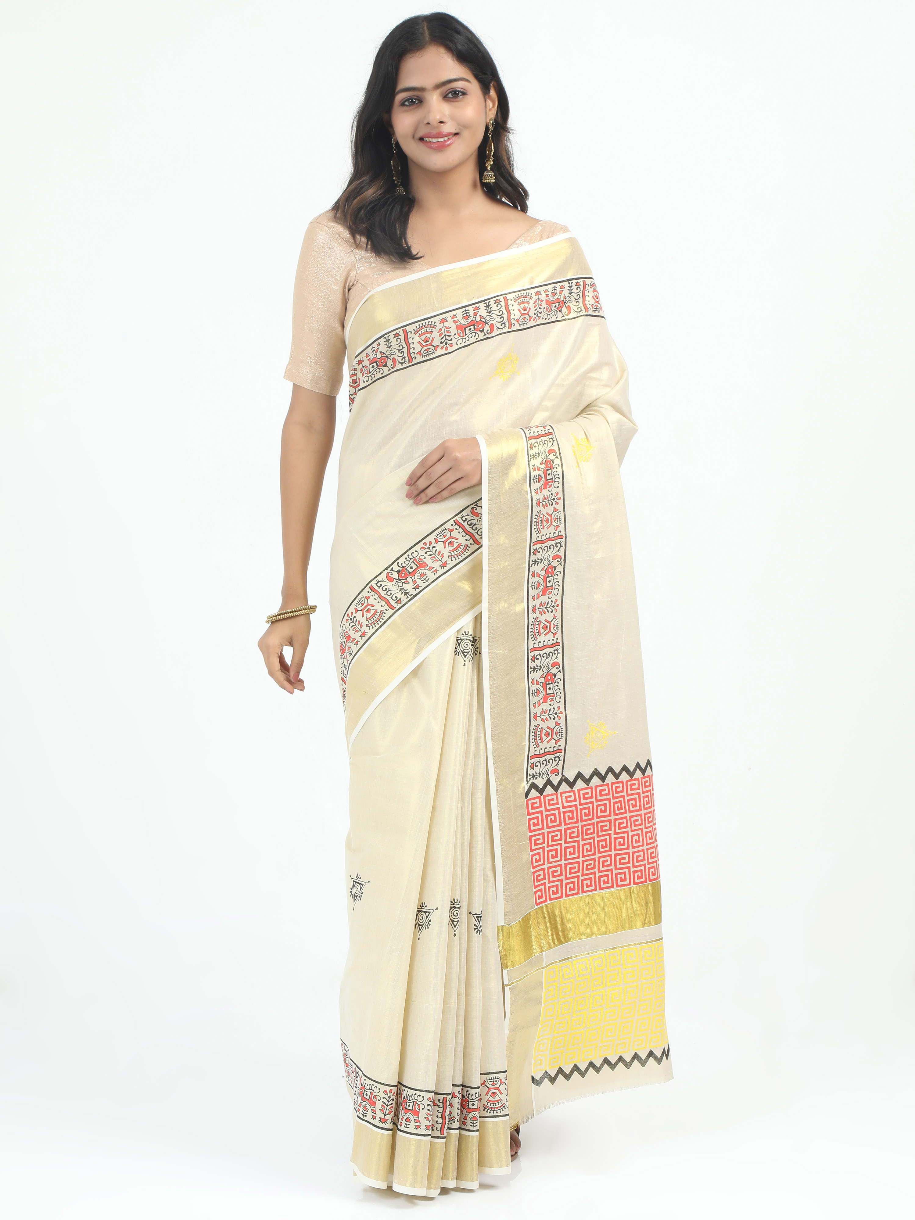 Abinaya Tissue Handprint Saree