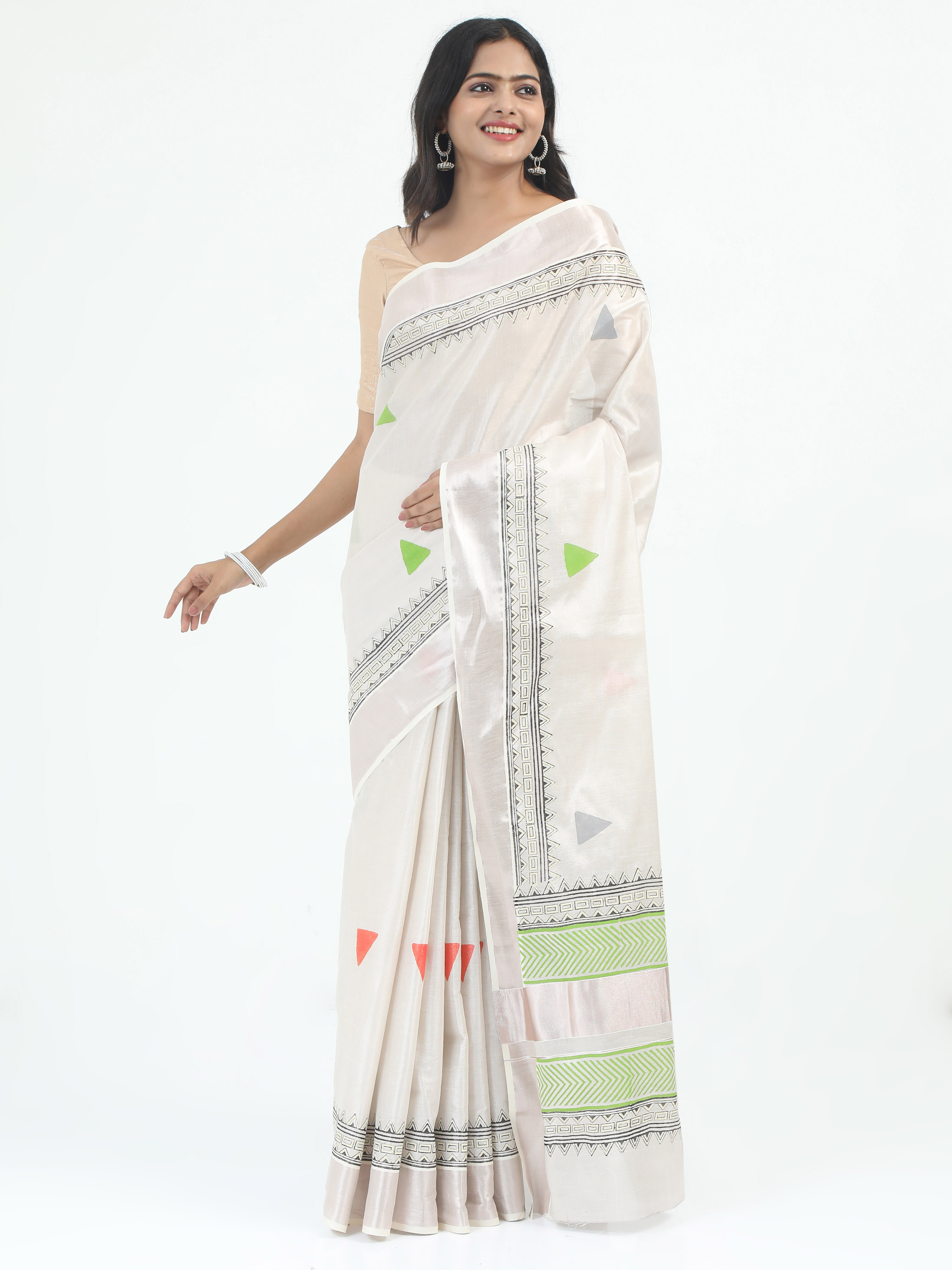 Abinaya Tissue Handprint Saree