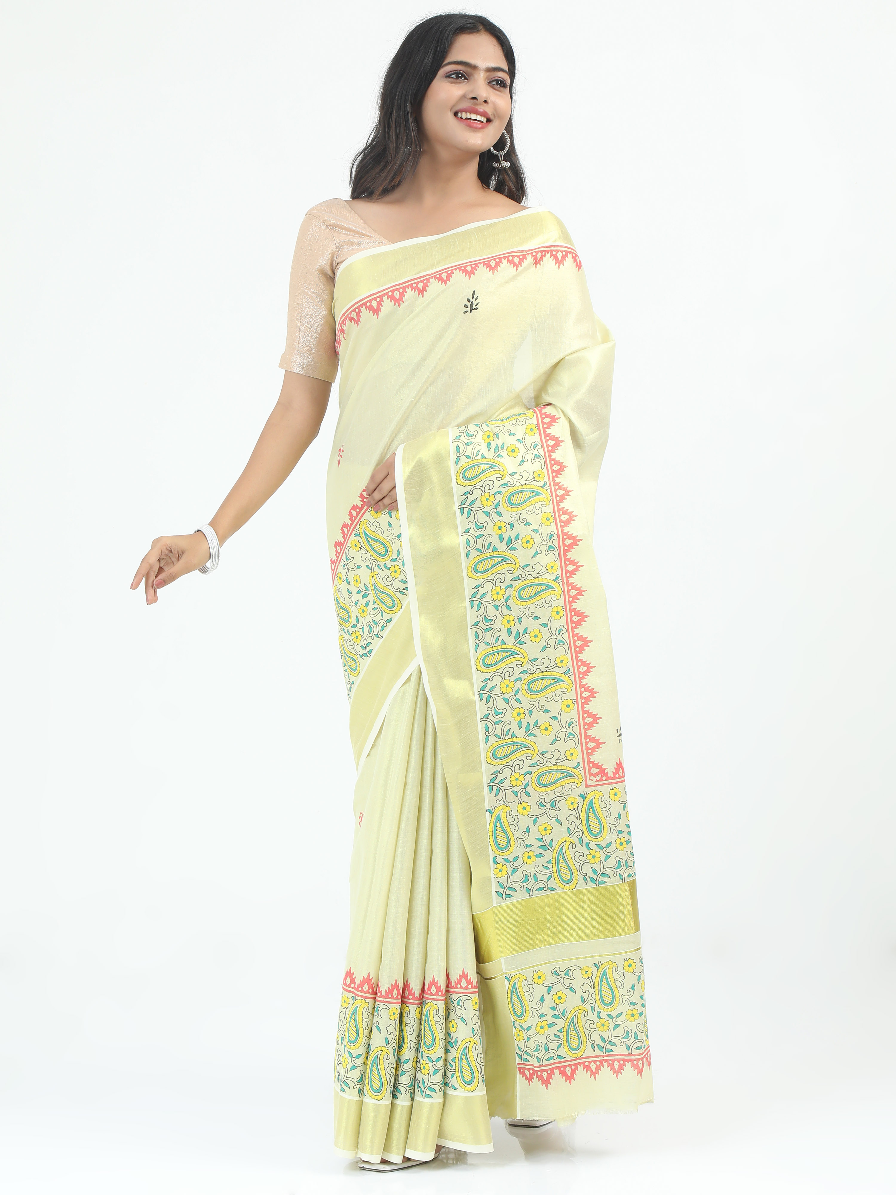 Abinaya Tissue Handprint Saree