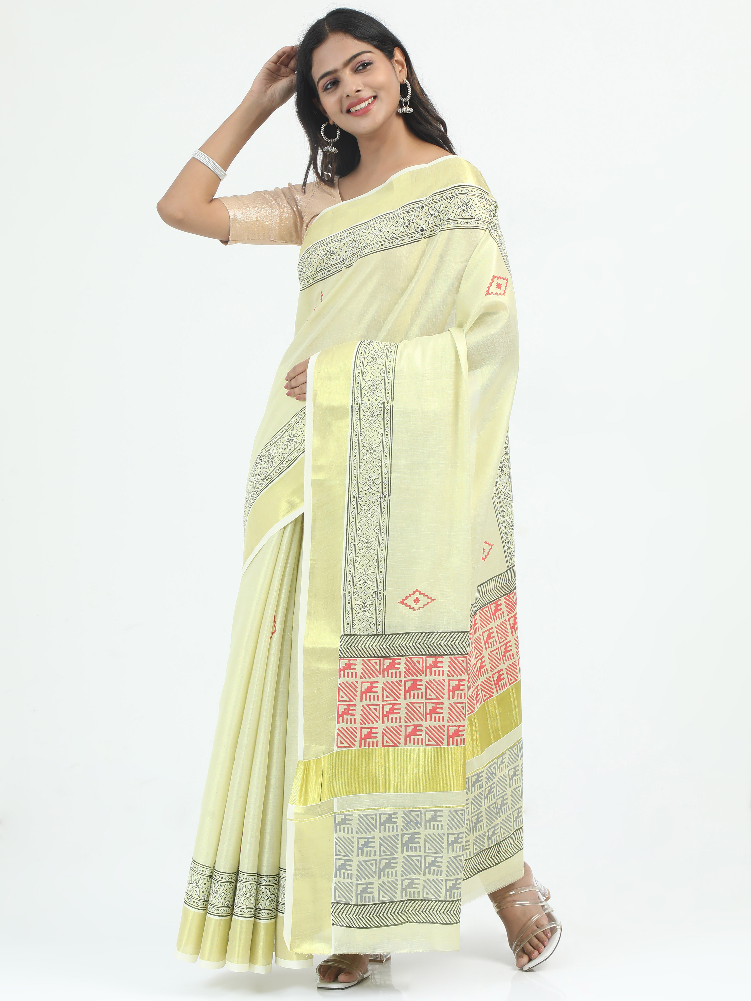 Abinaya Tissue Handprint Saree