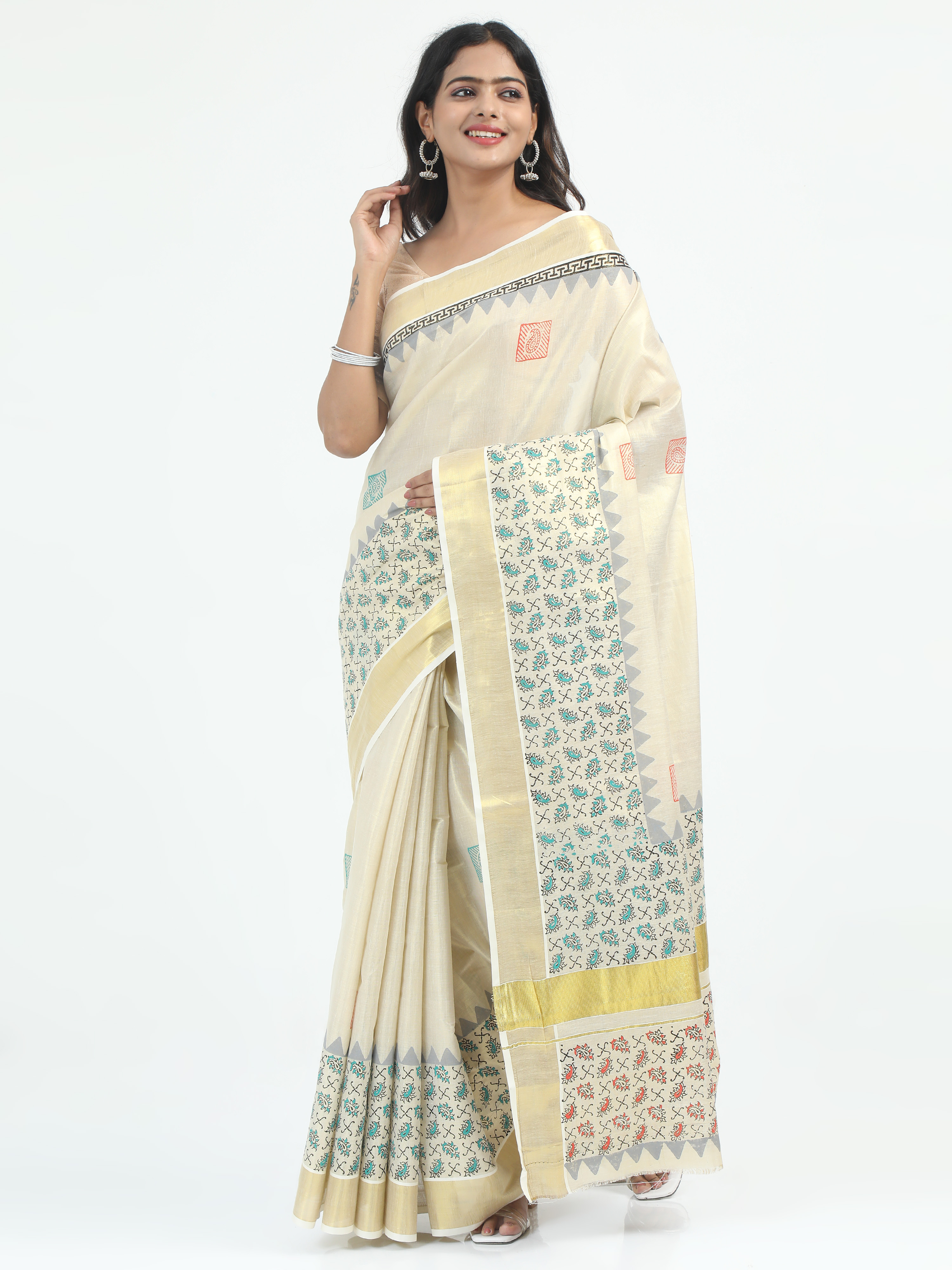 Abinaya Tissue Handprint Saree