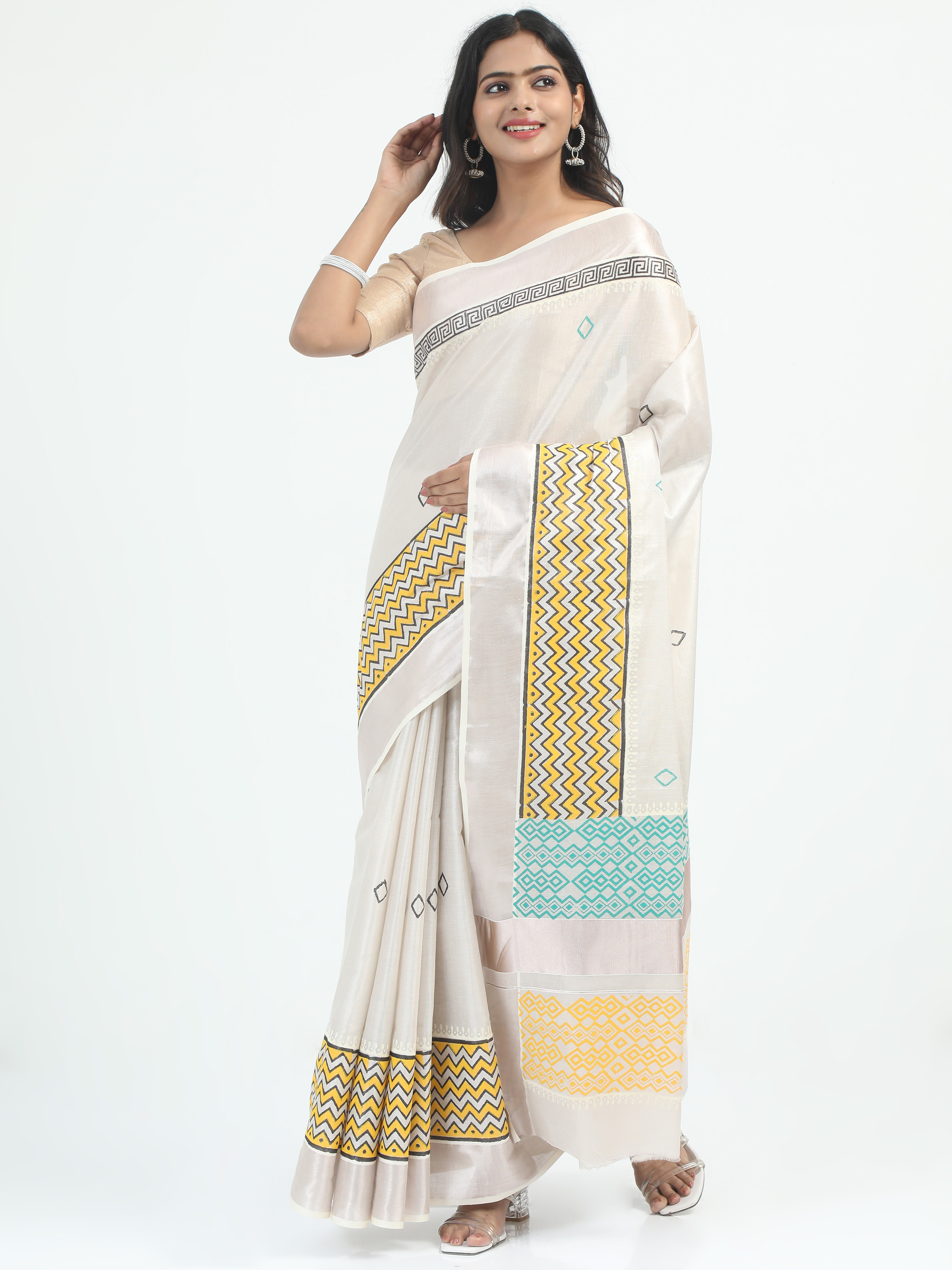 Abinaya Tissue Handprint Saree