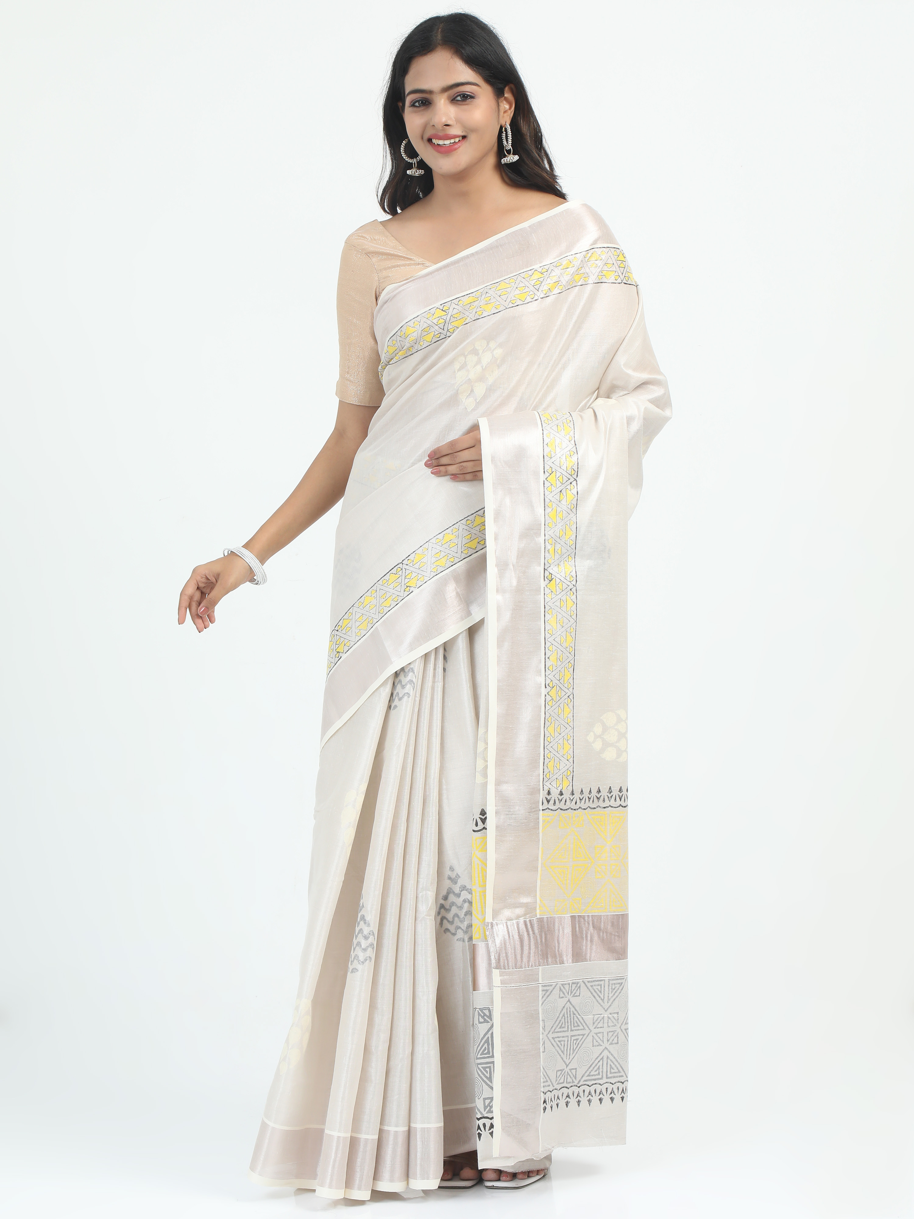 Abinaya Tissue Handprint Saree