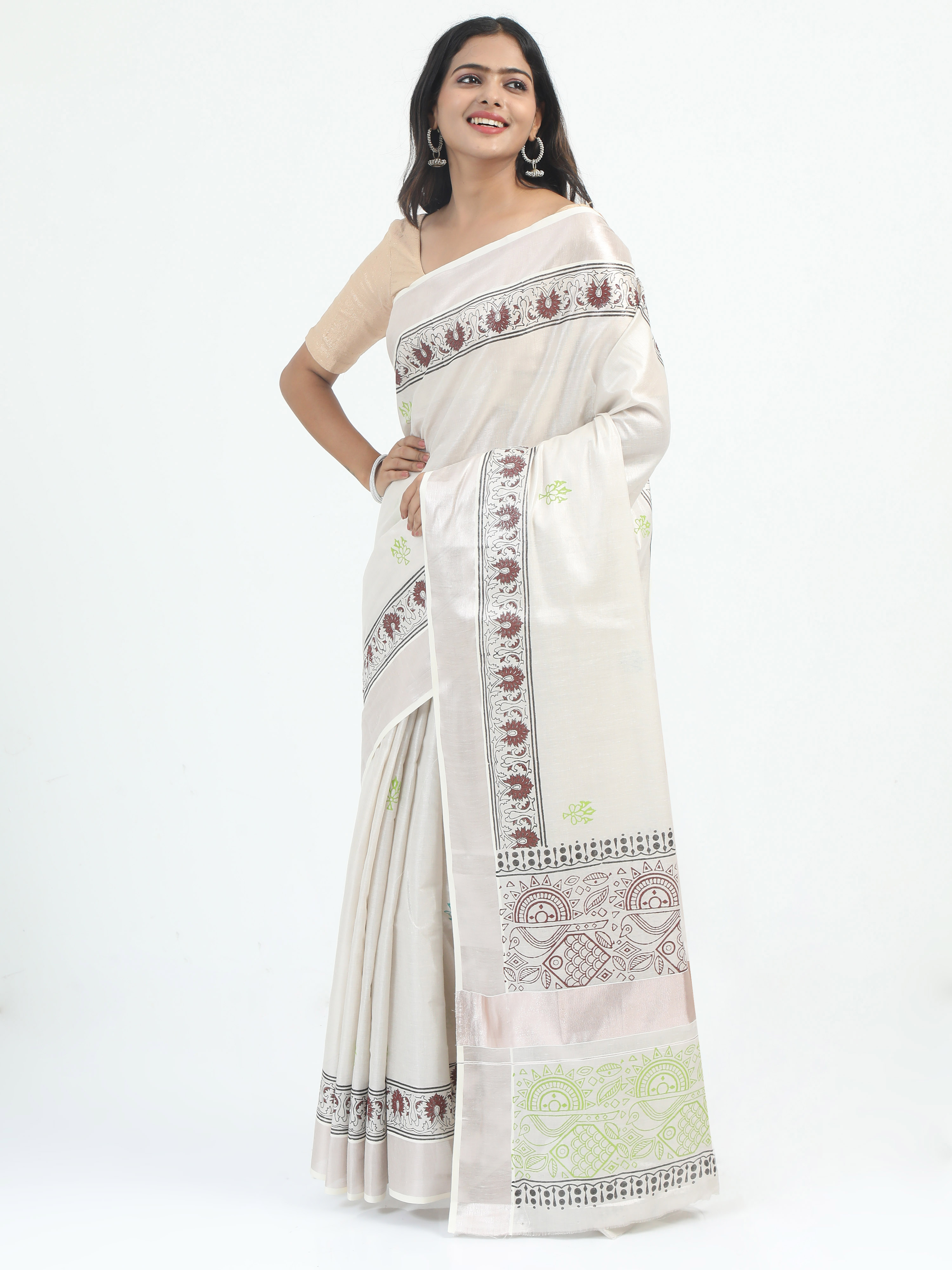 Abinaya Tissue Handprint Saree