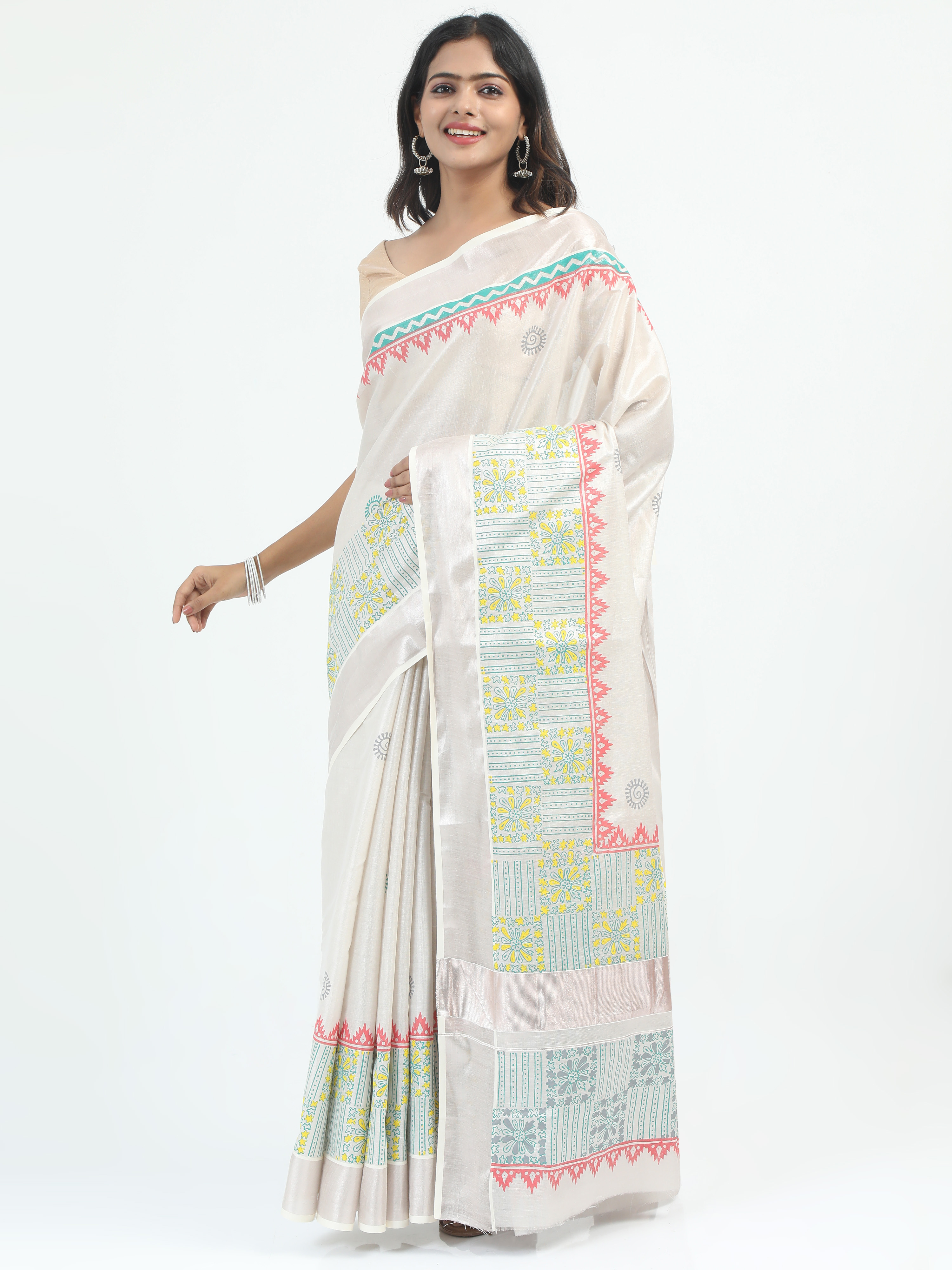 Abinaya Tissue Handprint Saree