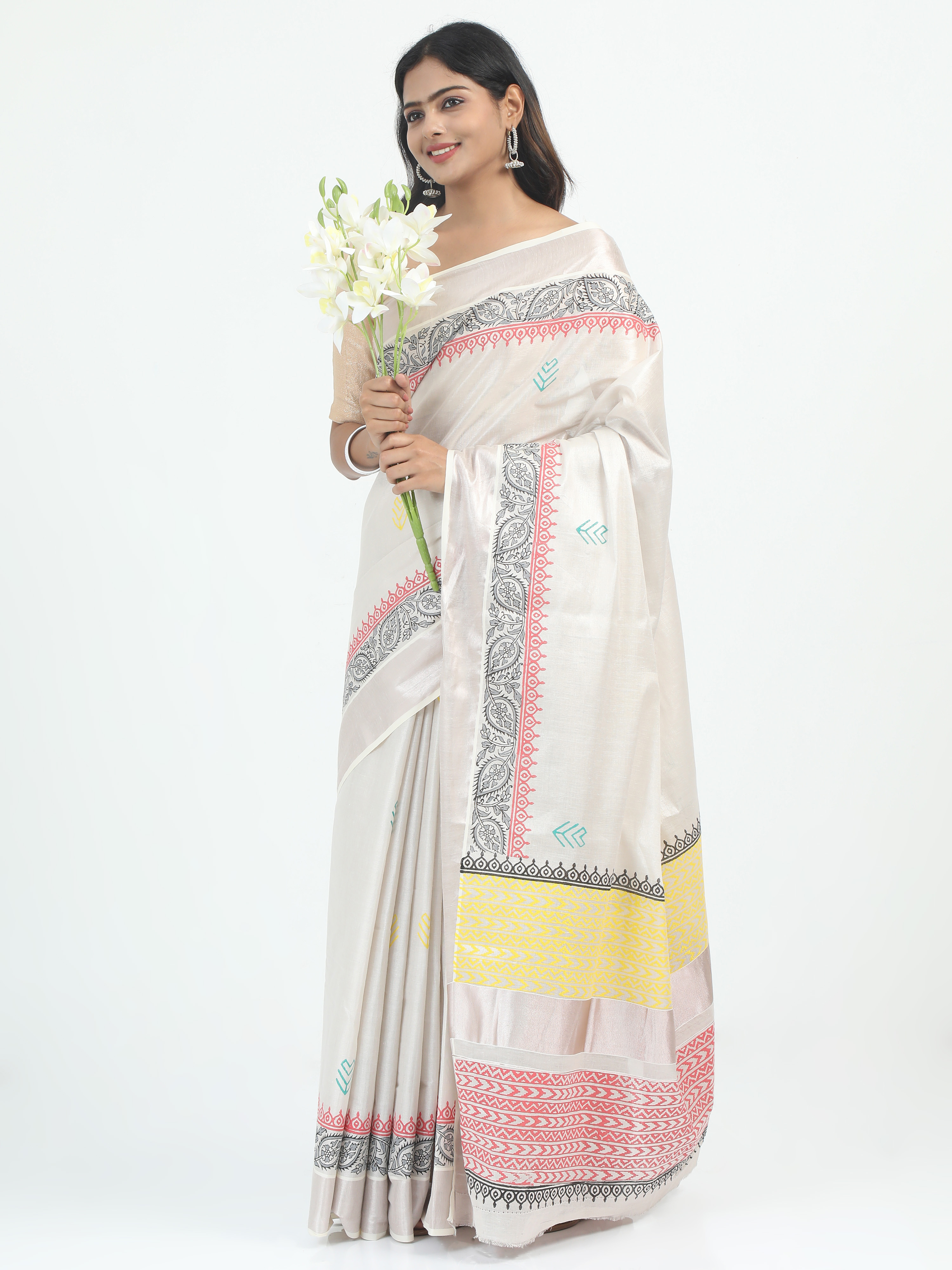 Abinaya Tissue Handprint Saree