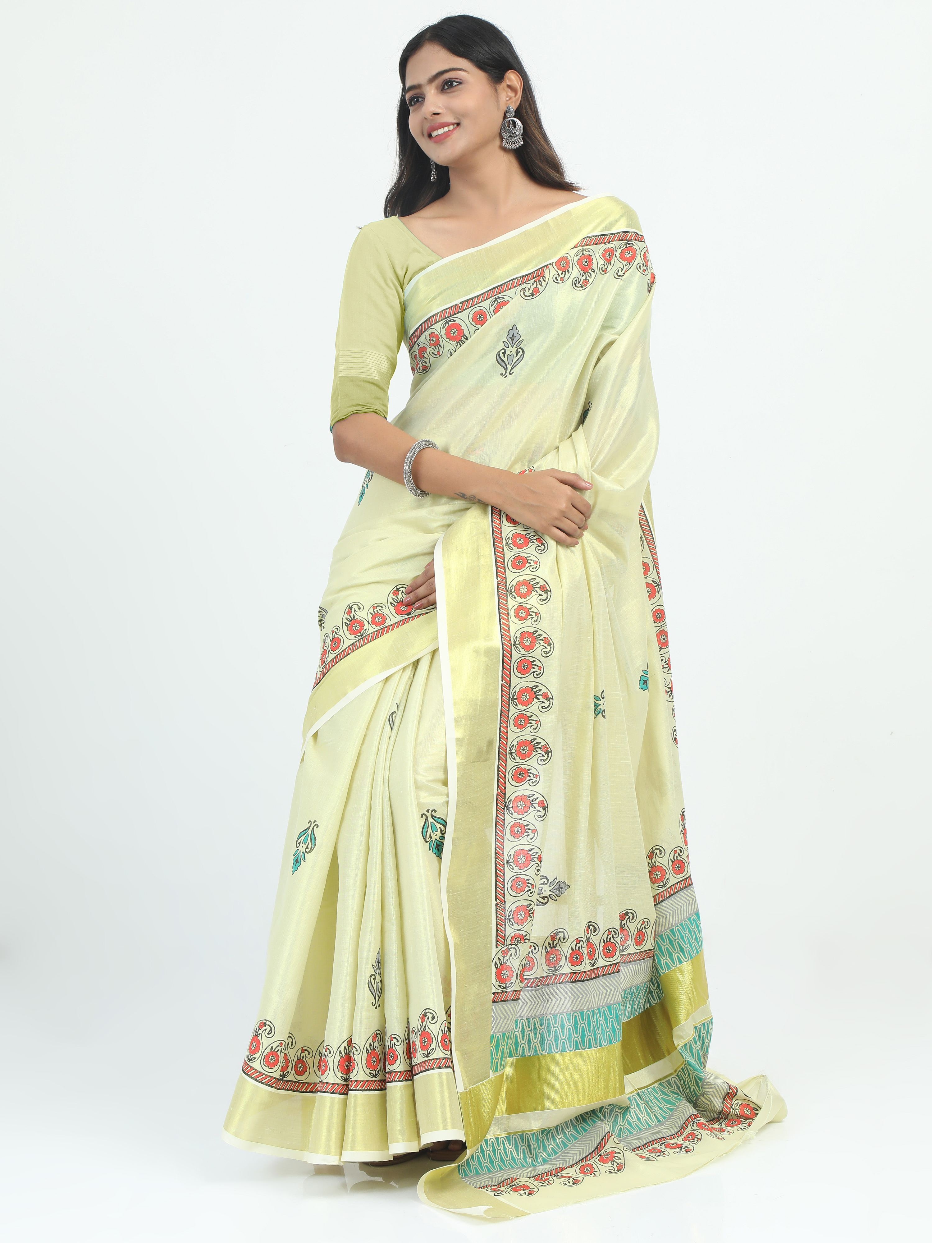 Abinaya Tissue Handprint Saree