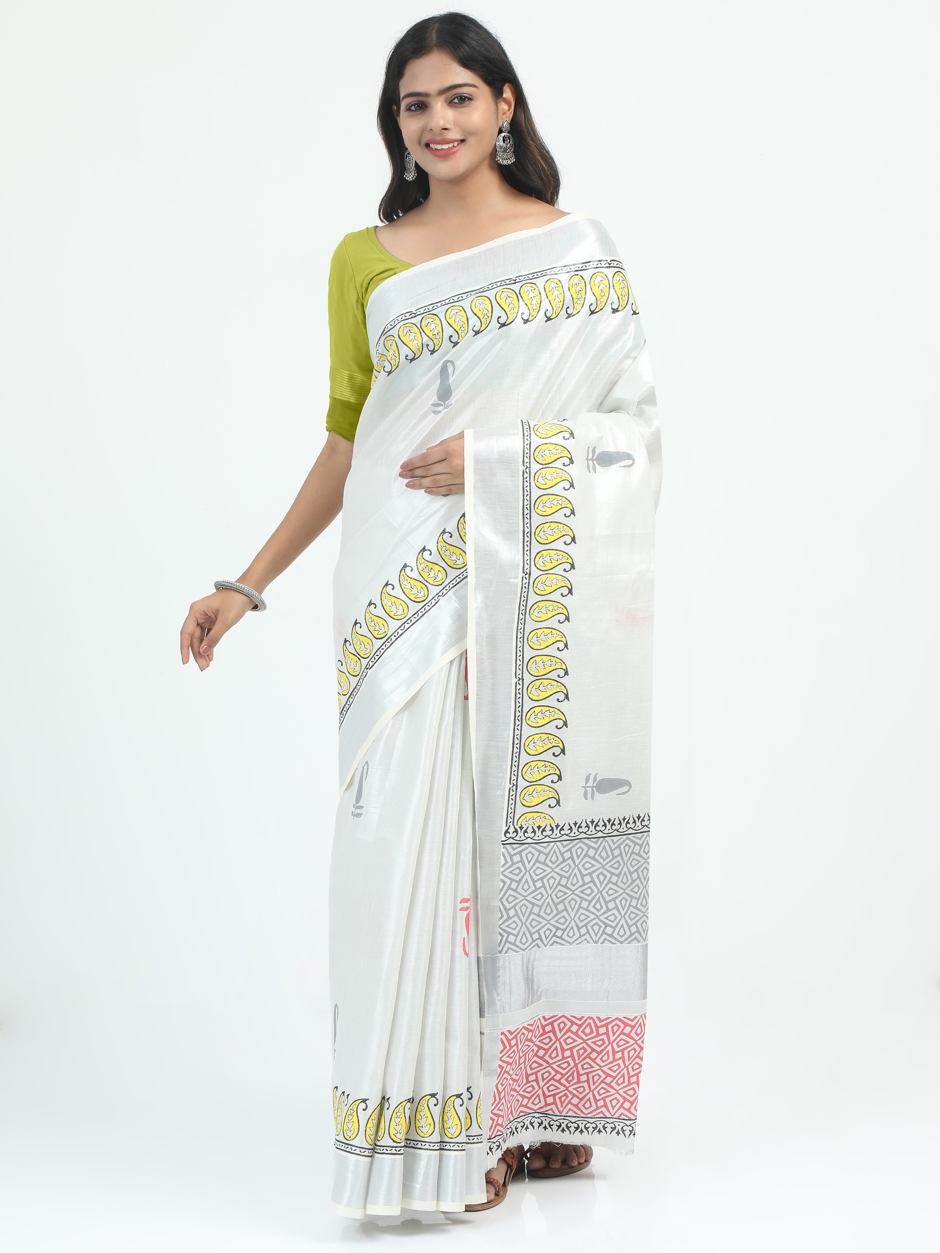 Abinaya Tissue Handprint Saree