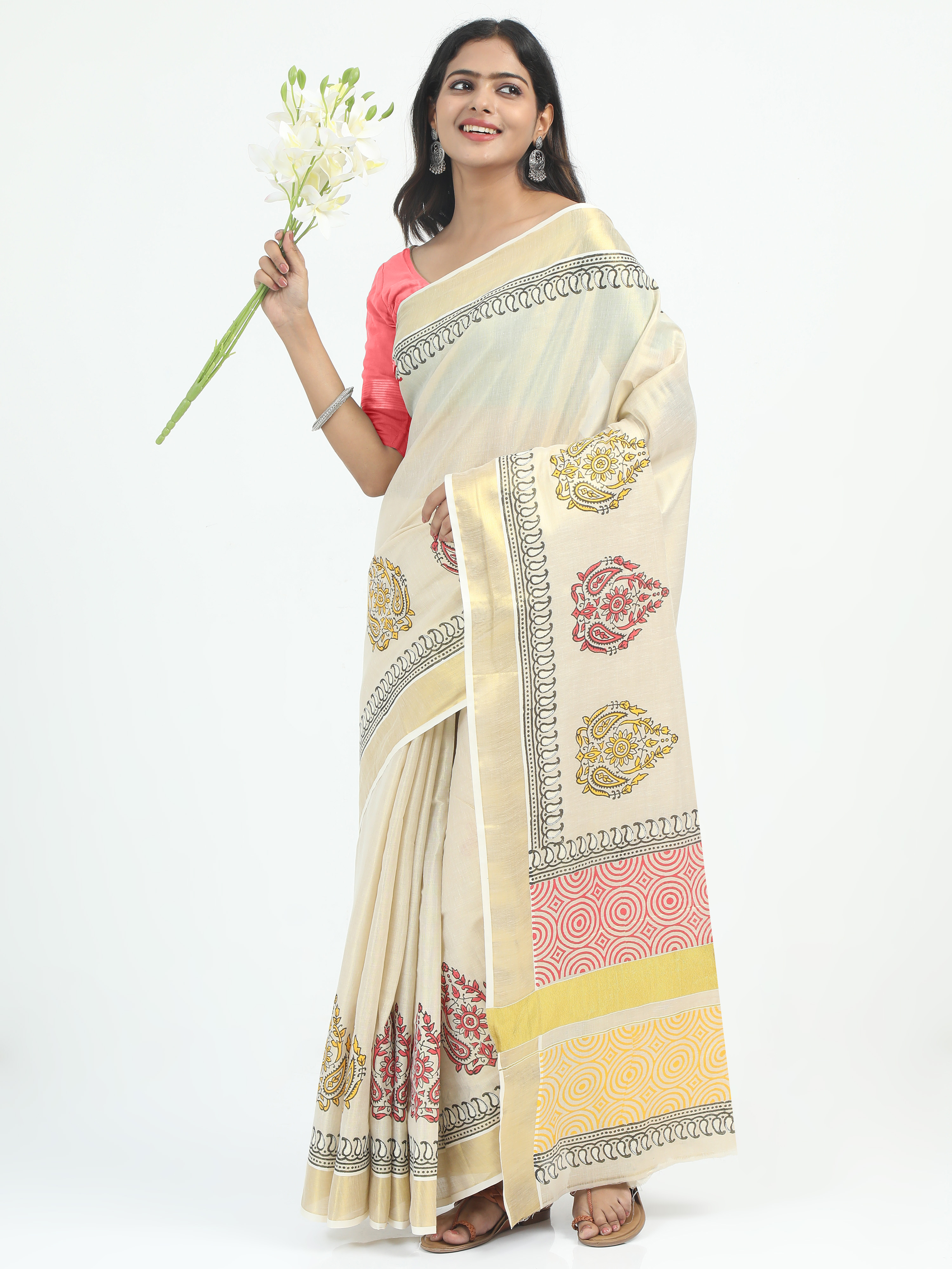 Abinaya Tissue Handprint Saree