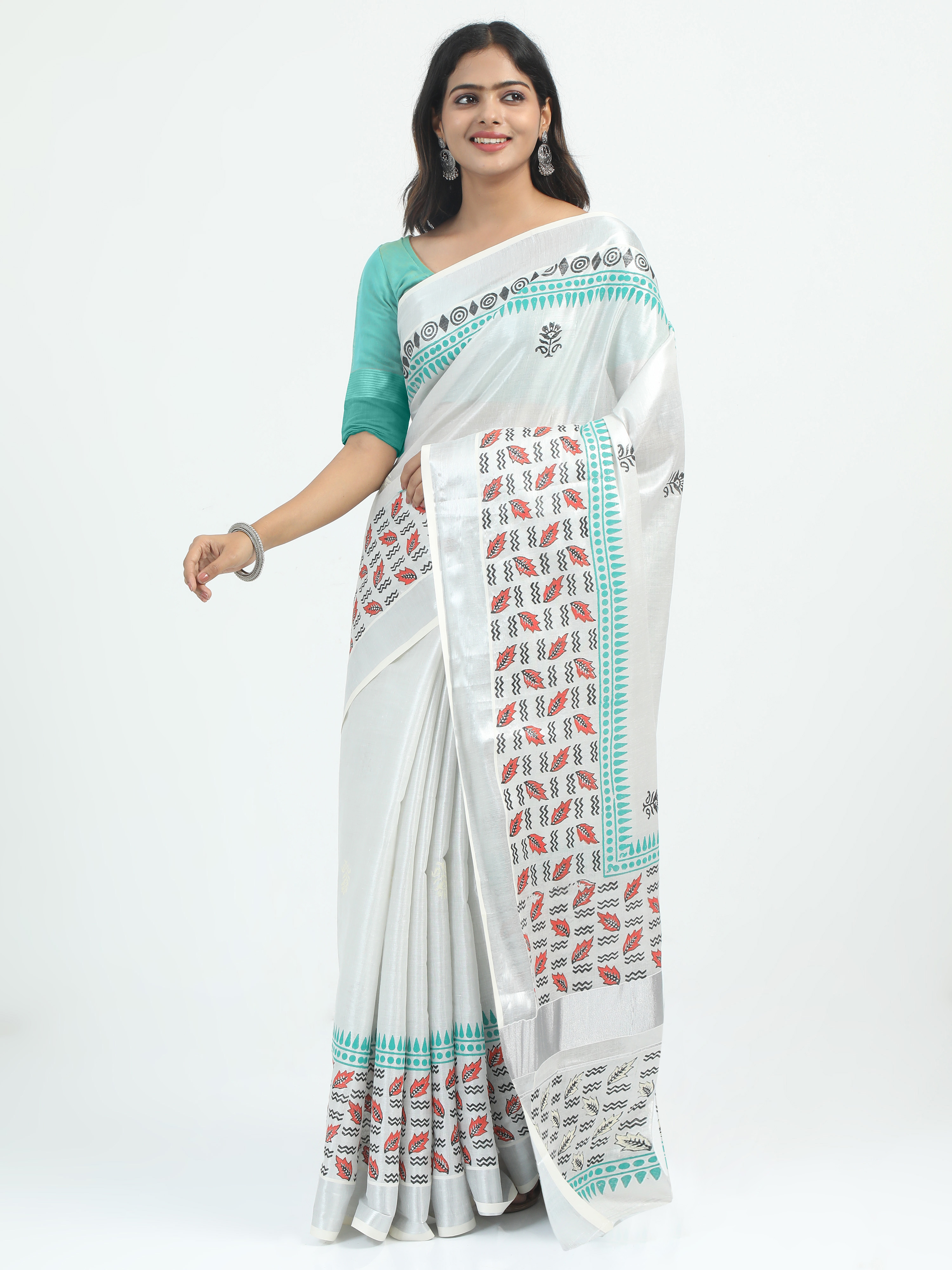 Abinaya Tissue Handprint Saree