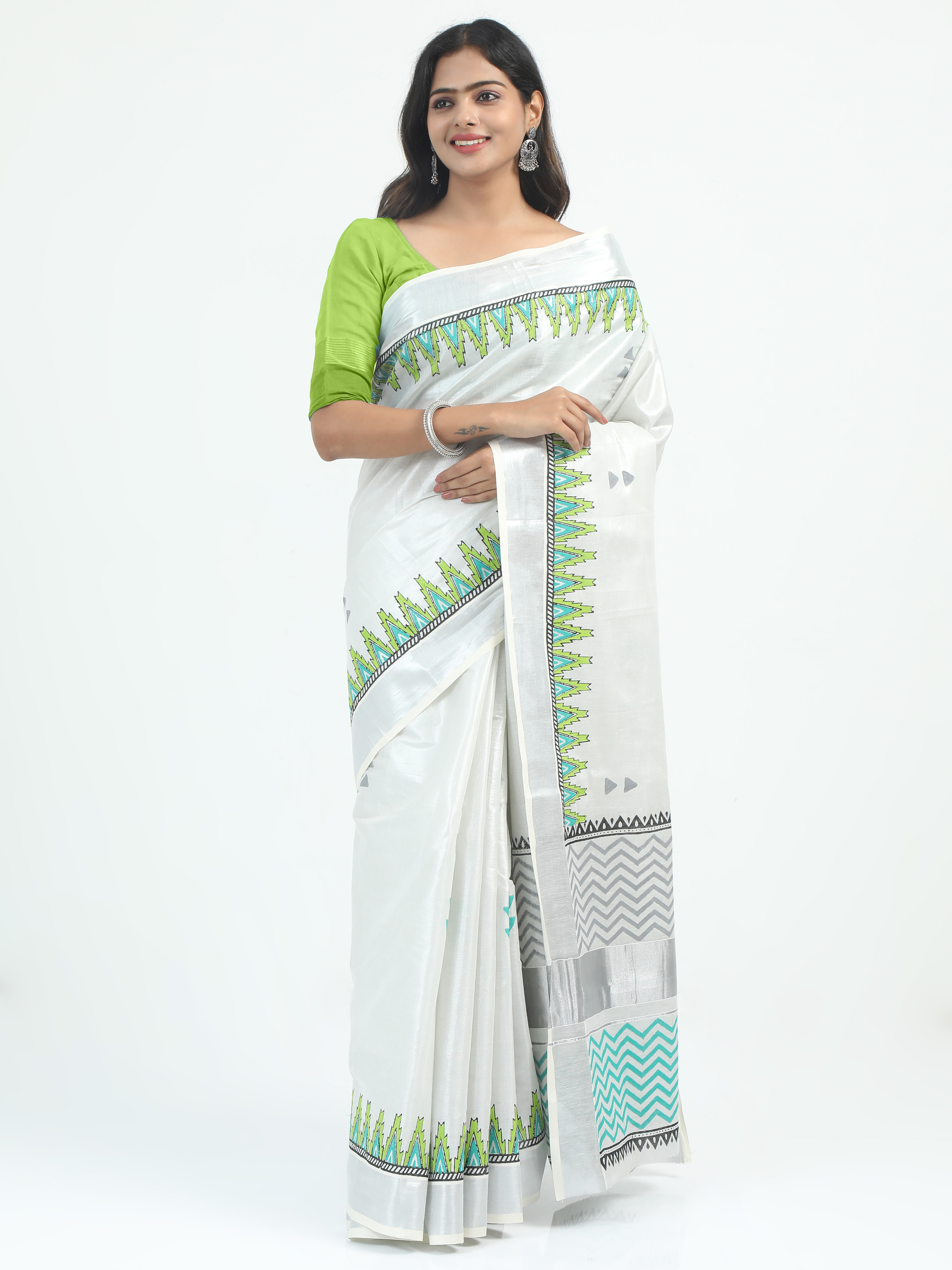 Abinaya Tissue Handprint Saree