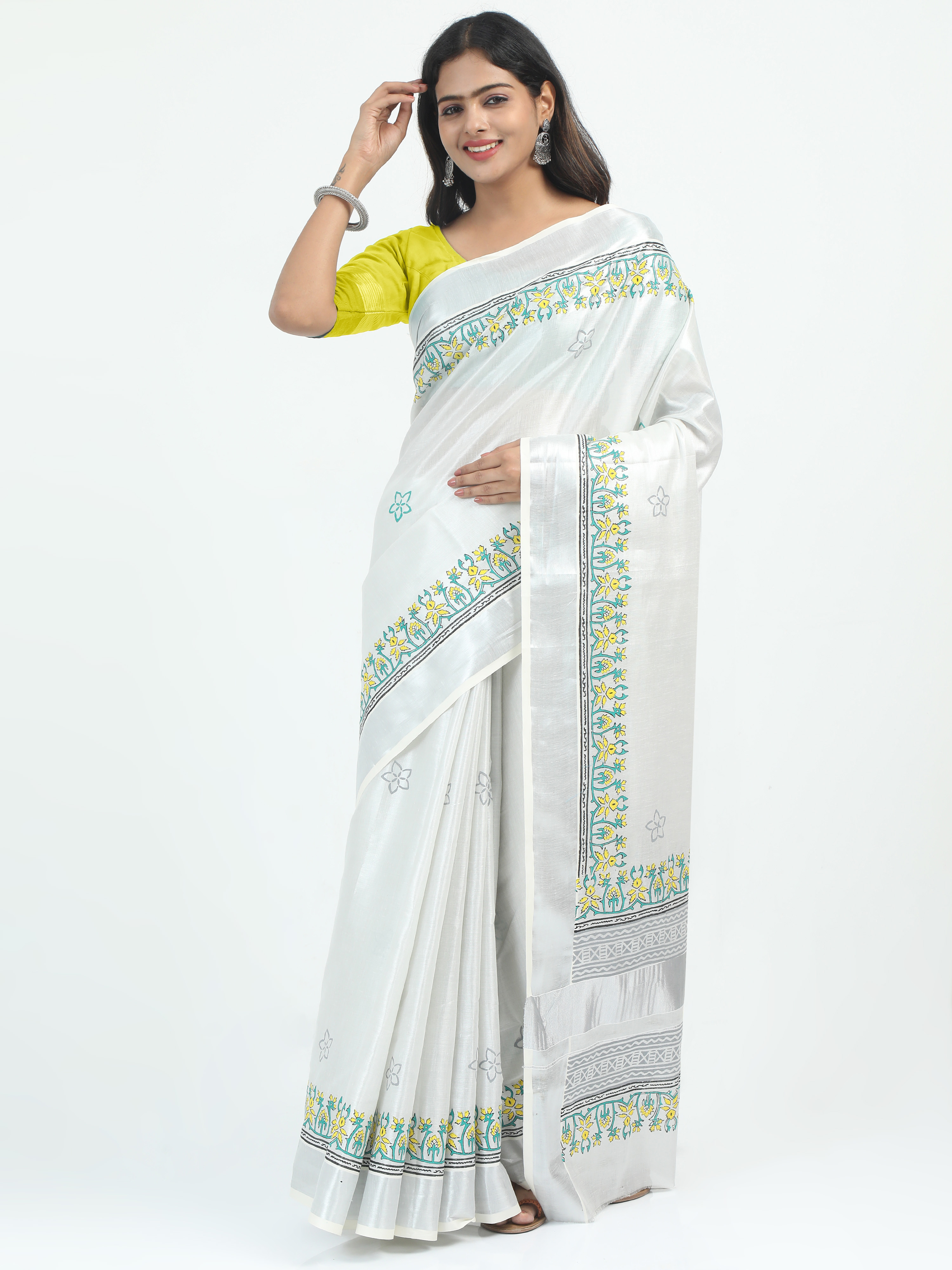 Abinaya Tissue Handprint Saree